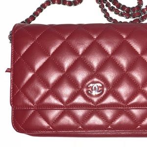 Chanel Red Lambskin Quilted WOC Crossbody Purse